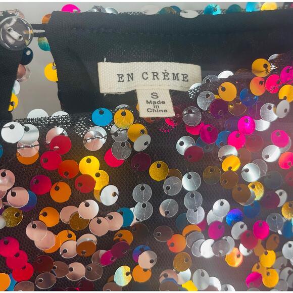 NWT En Creme Multi Color Rainbow Rubina Confetti Sequin Cropped Top - Picture 6 of 14